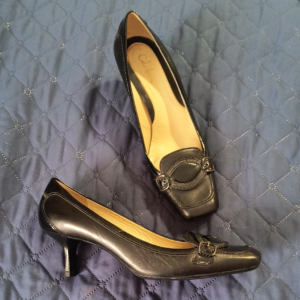 Cole Haan Black Leather Buckle Heels
